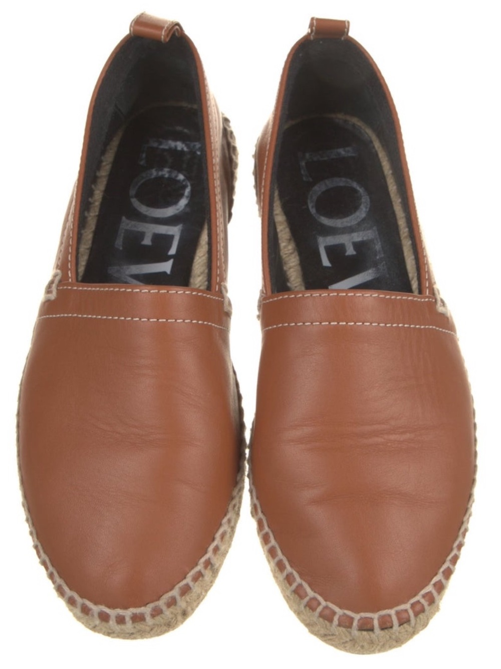 Loewe Tan Leather Slip-On Anagram Espadrilles. Pre-Owned. Comes with dust bag.